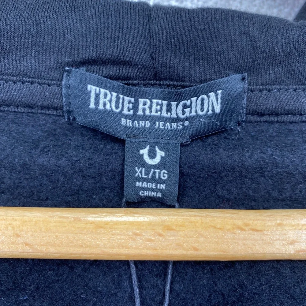 True Religion Rib Stitch Dept Boxy Zip Up Mens XL Jet Black Contrast Hoodie New